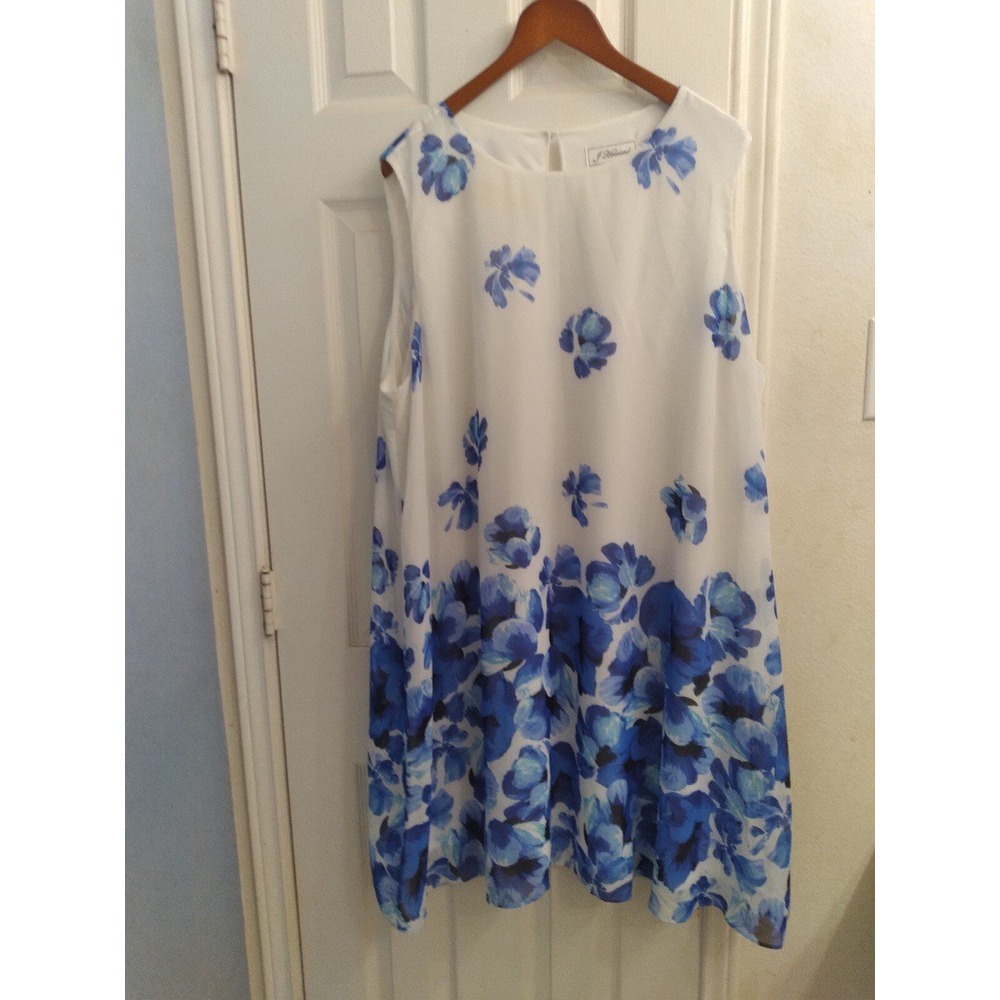 J.‎ Ribkoff Floral Print Dress Sleeveless White Blue Summer Cruise Plus Size